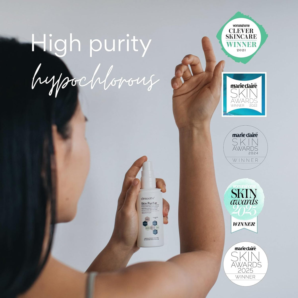 Clinisoothe+ Skin Purifier spray dispense enabling easy, mess-free application