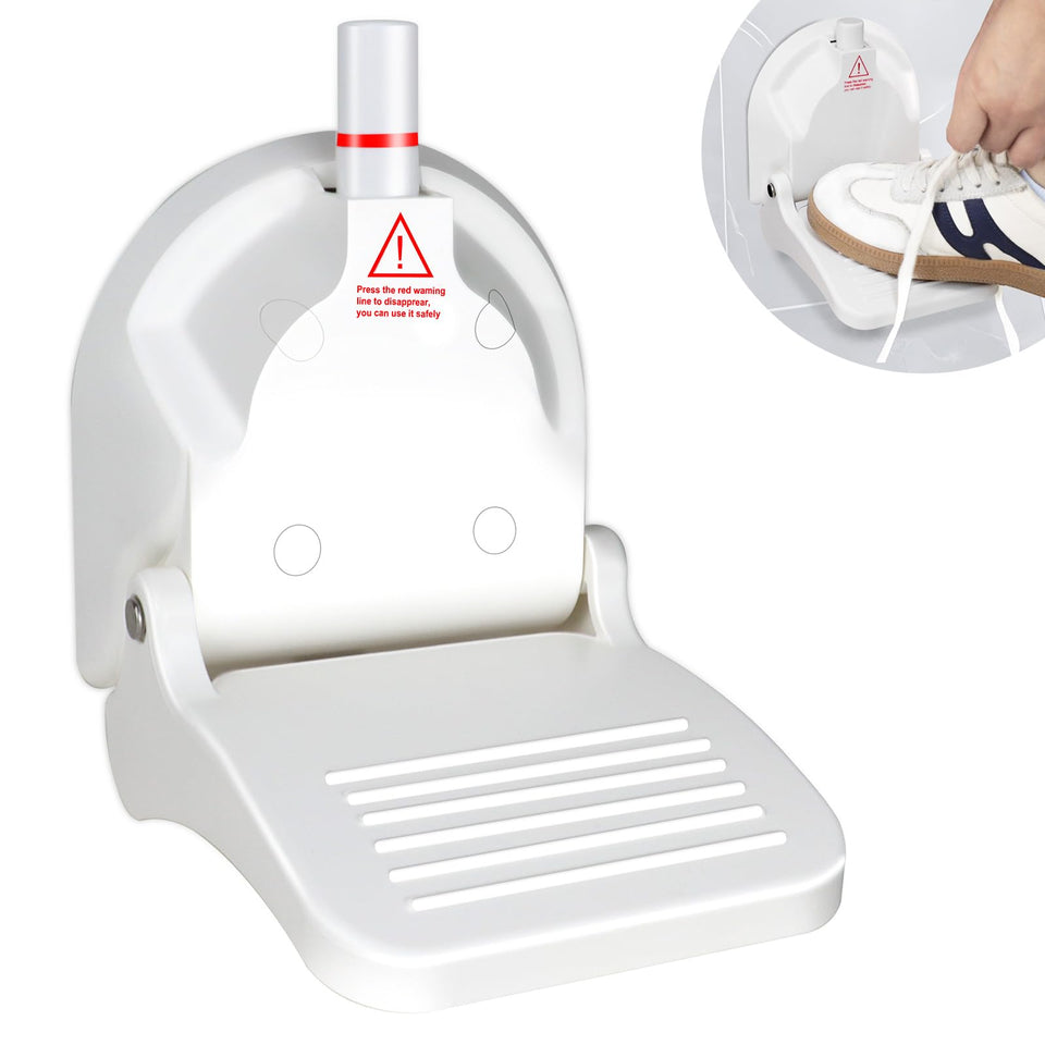 CLIO foldable shower foot rest with suction cup on smooth tile for secure setup