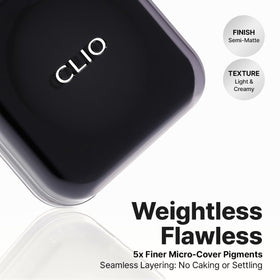 CLIO Kill Cover Founwear puff-application demonstrates seamless, even skin tone