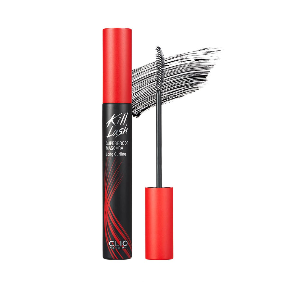 CLIO Kill Lash Superproof Mascara bottle with long-wear design and deep black shade.