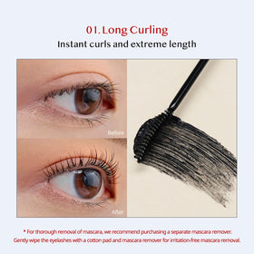 CLIO Kill Lash Superproof Mascara brush demonstrates curl-boosting bristles for lifted lashes.