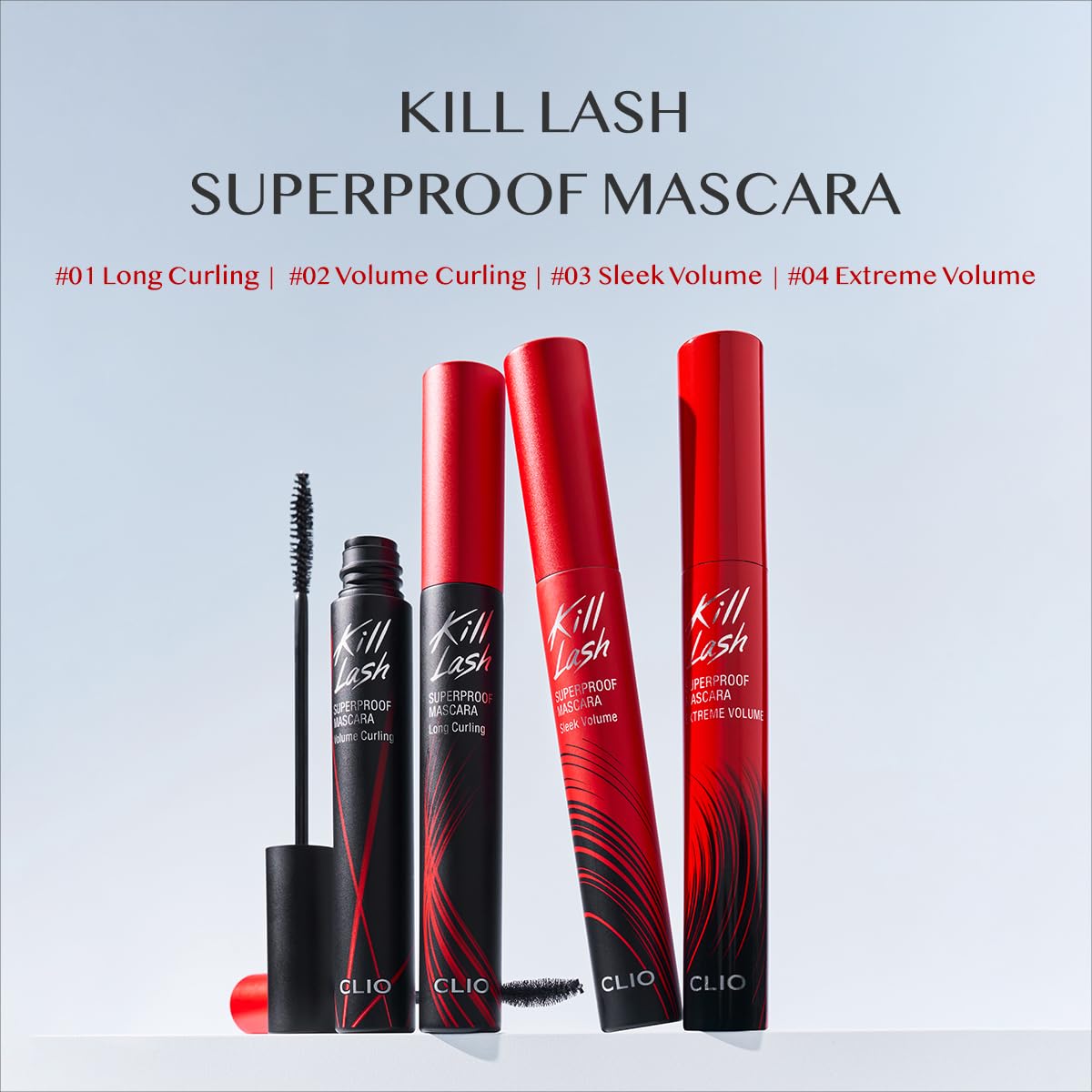Close-up of lashes with CLIO Kill Lash Superproof Mascara showing defined length and separation.