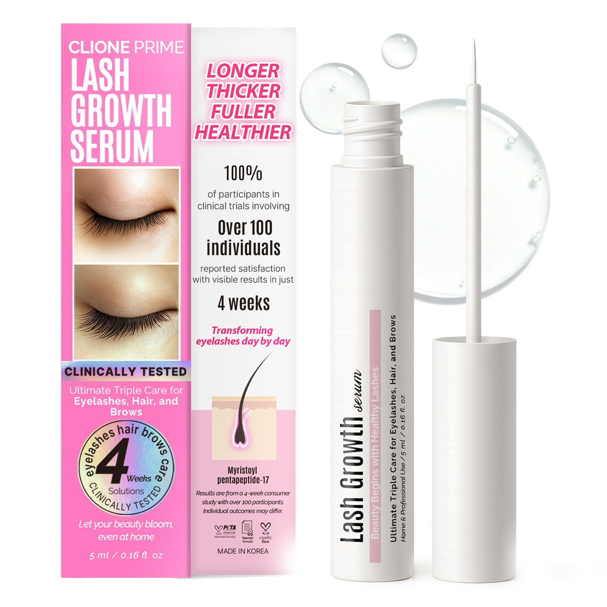 CLIONE PRIME lash serum bottle close-up for easy nightly lash care.