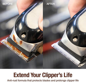 Clippercide rust prevention coating shields blades from corrosion.