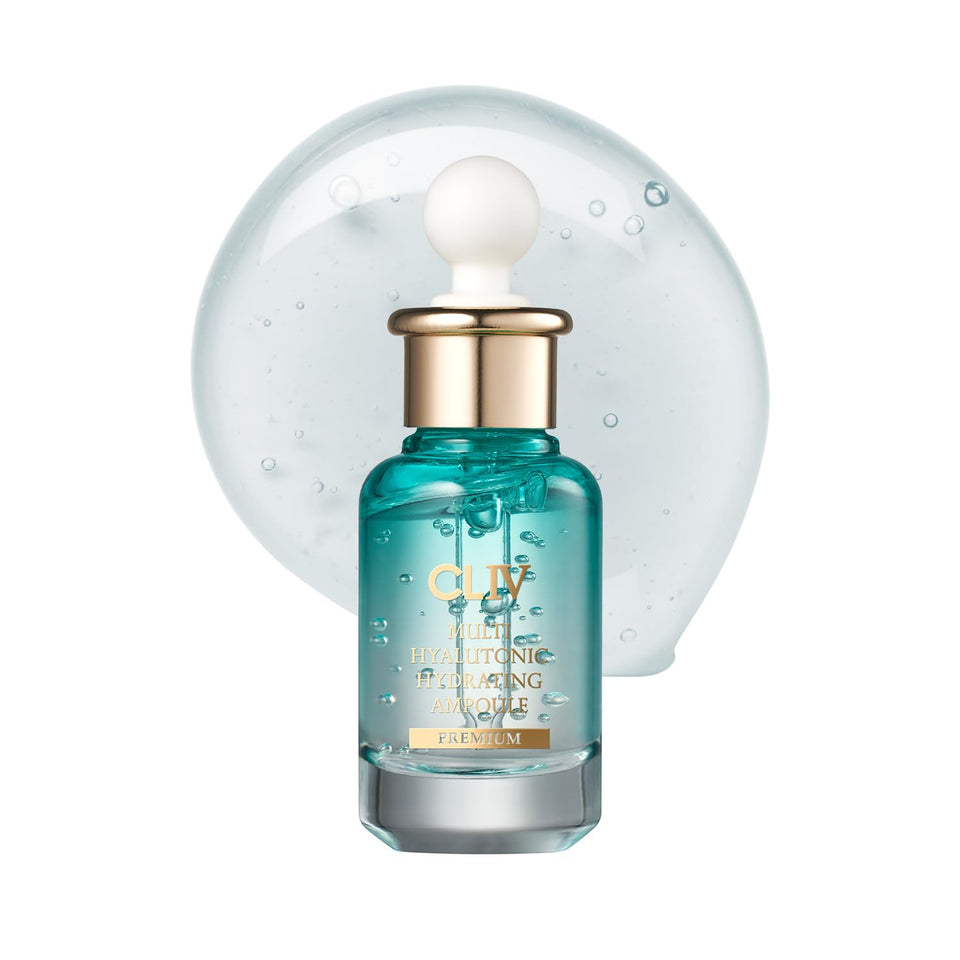 CLIV Multi Hyaluronic Hydrating Ampoule packaging shows premium Korean skincare for deep moisture