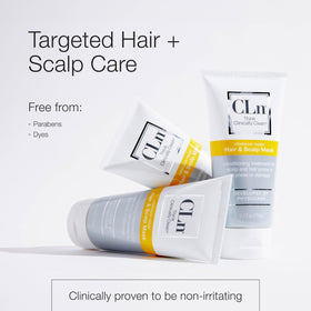 Eucalyptus scent note visible on CLn Hair Mask bottle for refreshing aroma.