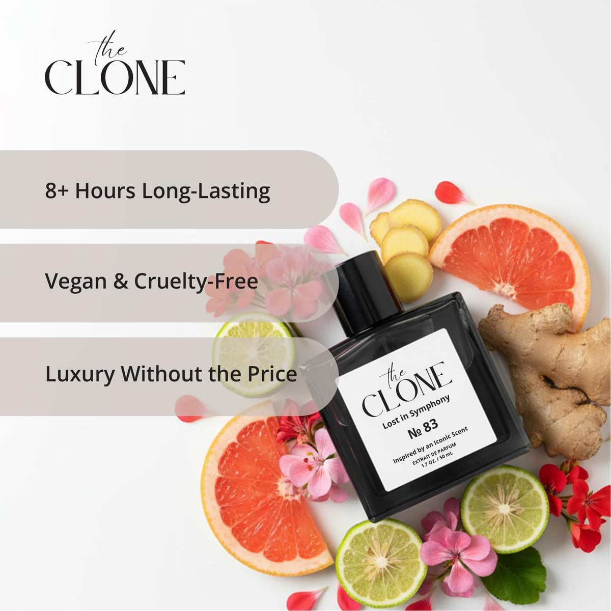 Clone Lost in Symphony No83 spray mist captures vibrant top notes.