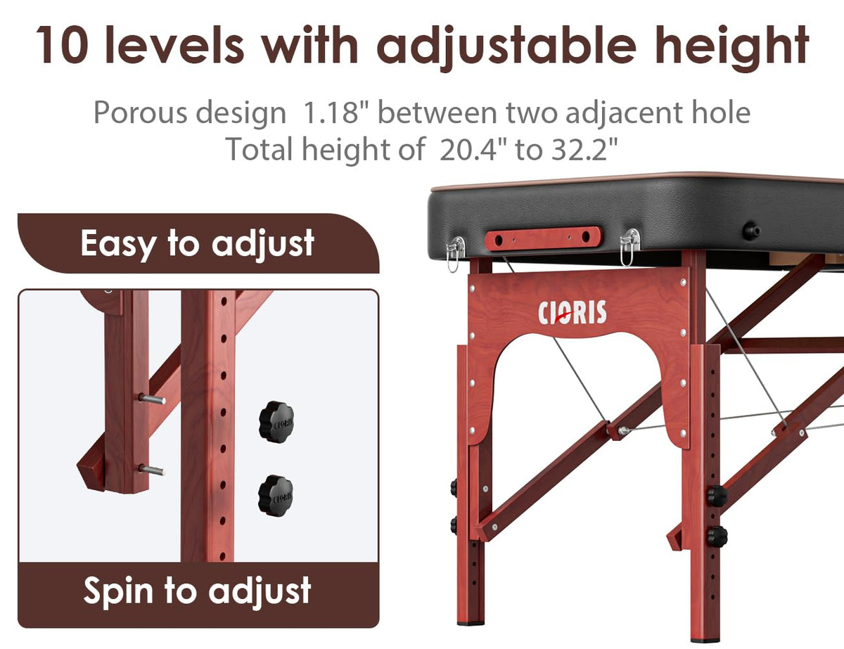 CLORIS table shows 2.37-inch foam cushioning for client comfort