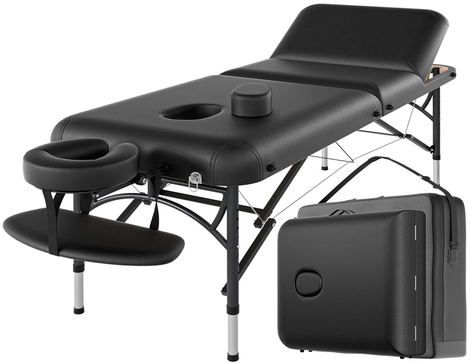 CLORIS 84-Inch massage table with backrest shows a 3-section design for professional sessions