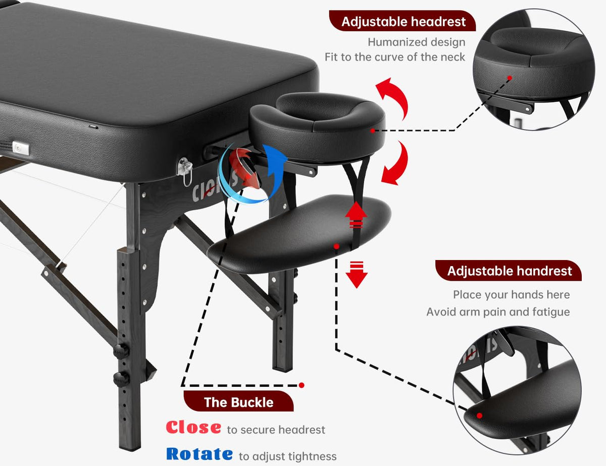 CLORIS massage table with carrying bag for effortless transport and setup.