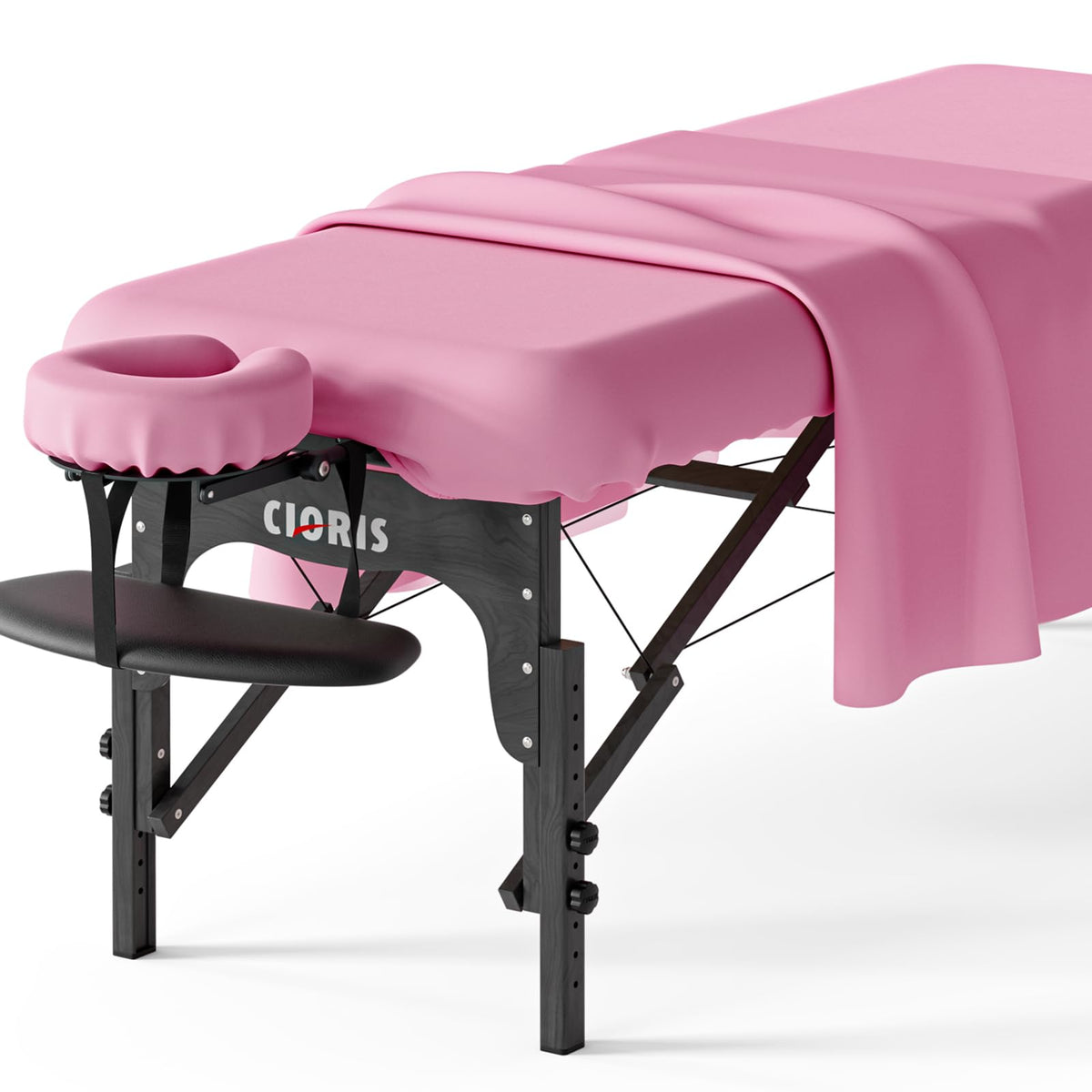 CLORIS pink massage table cover on a table offers smooth comfort.