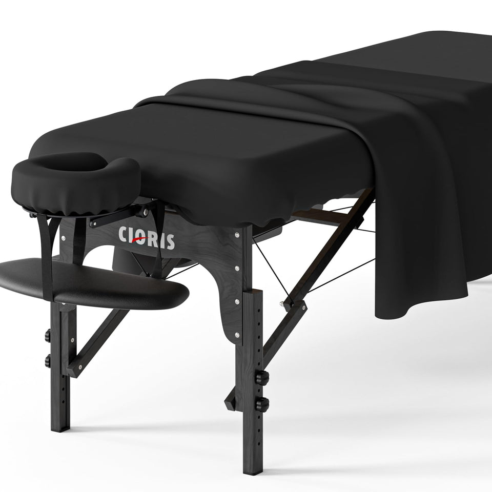 CLORIS Universal massage table cover on table for quick setup and a clean professional look.
