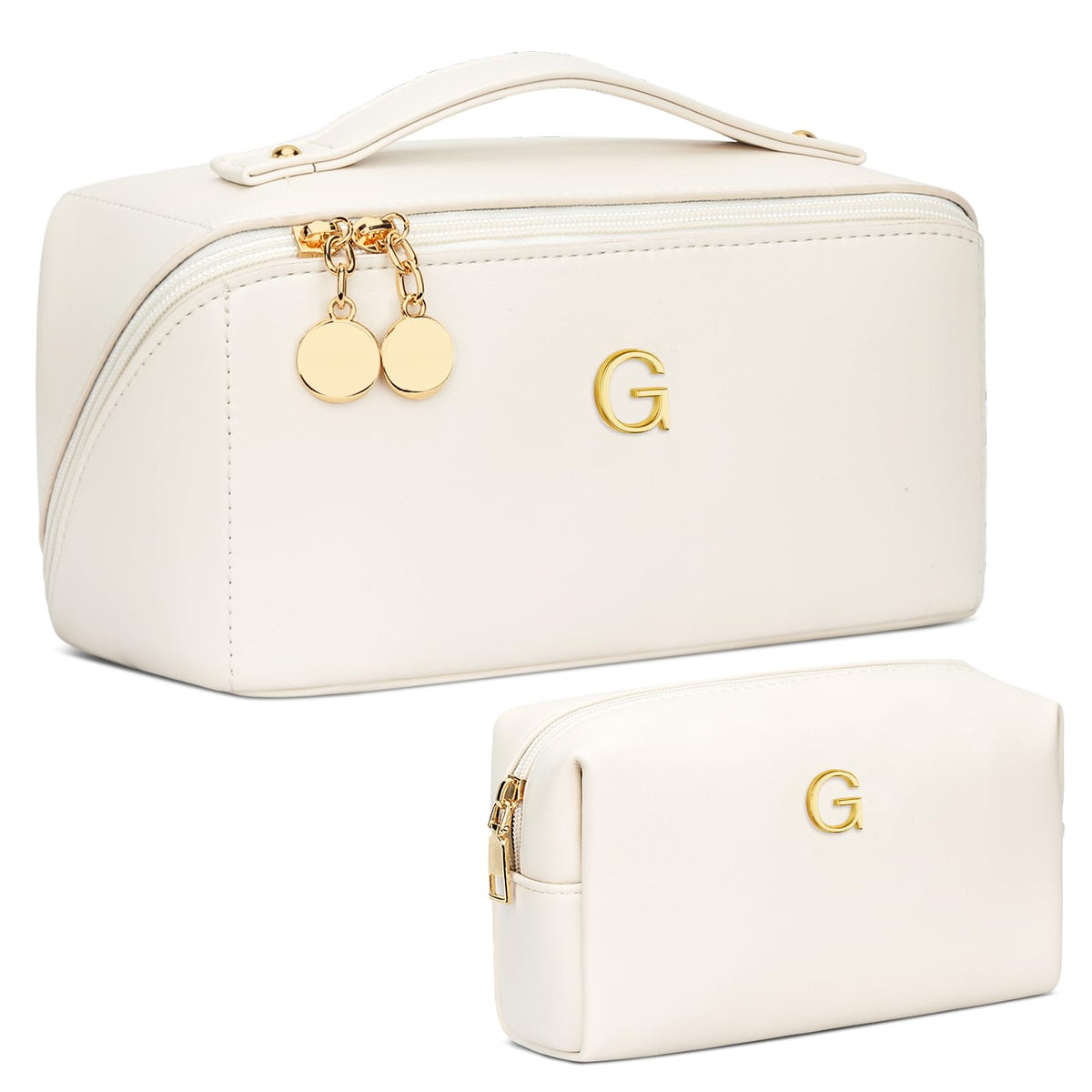 CloudWINGS initial makeup bag in beige showing personalized gift option