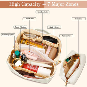 CLOUDWINGS makeup organizer beige interior compartments keep cosmetics neatly organized