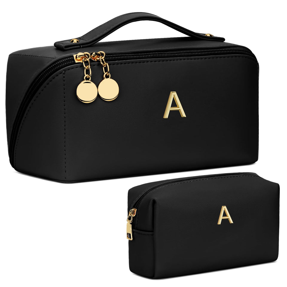 CloudWINGS initial makeup bag set opened flat for full cosmetic view