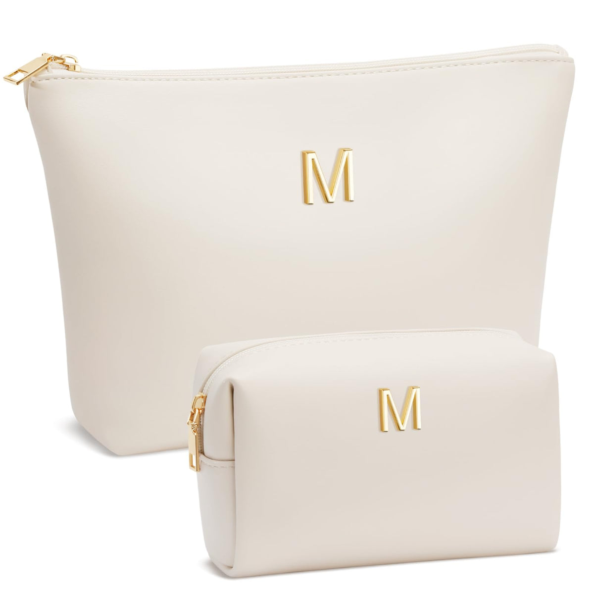 CLOUDWINGS mom gifts initial makeup bag in beige with monogram for personalized daily use