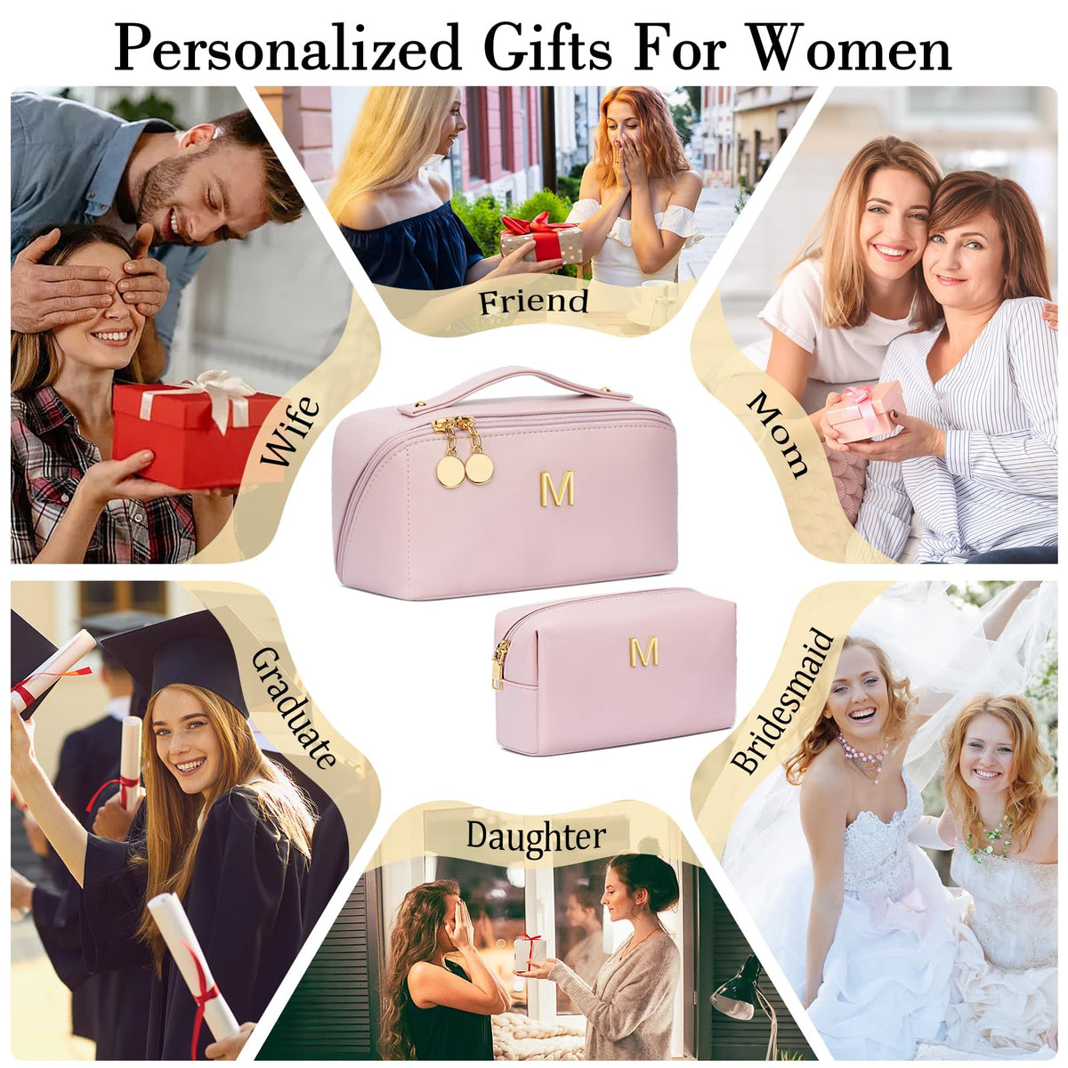 CloudWings pink makeup bag with clear divider for organized cosmetics.