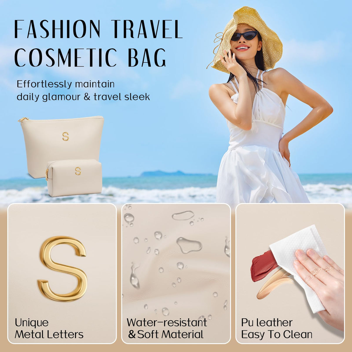 Cloudwings two-compartment five-pocket design helps organize cosmetics neatly.