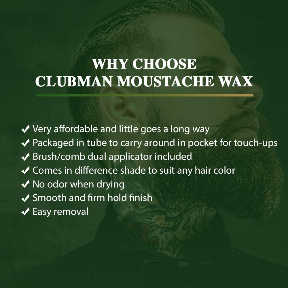 Clubman moustache wax neutral applying to facial hair for shaping.