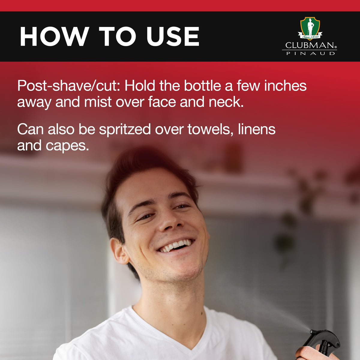 Clubman Musk bottle on shelf emphasizes generous size for regular use.