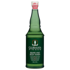 Clubman Pinaud Beard and Body Wash bottle for easy, all-in-one cleansing.