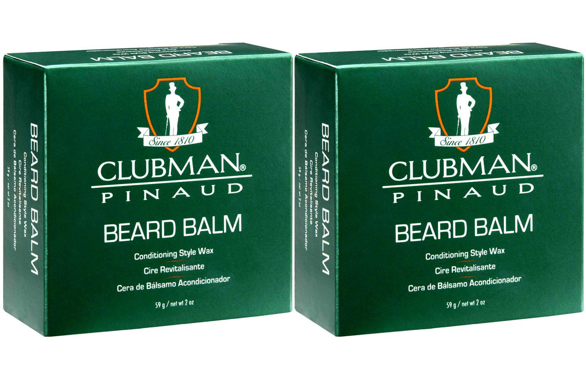 Clubman Pinaud Beard Balm bottle shows frizz control and natural shine.