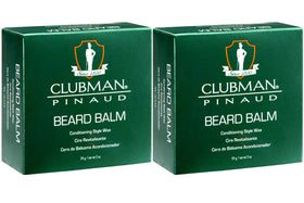 Clubman Pinaud Beard Balm bottle shows frizz control and natural shine.