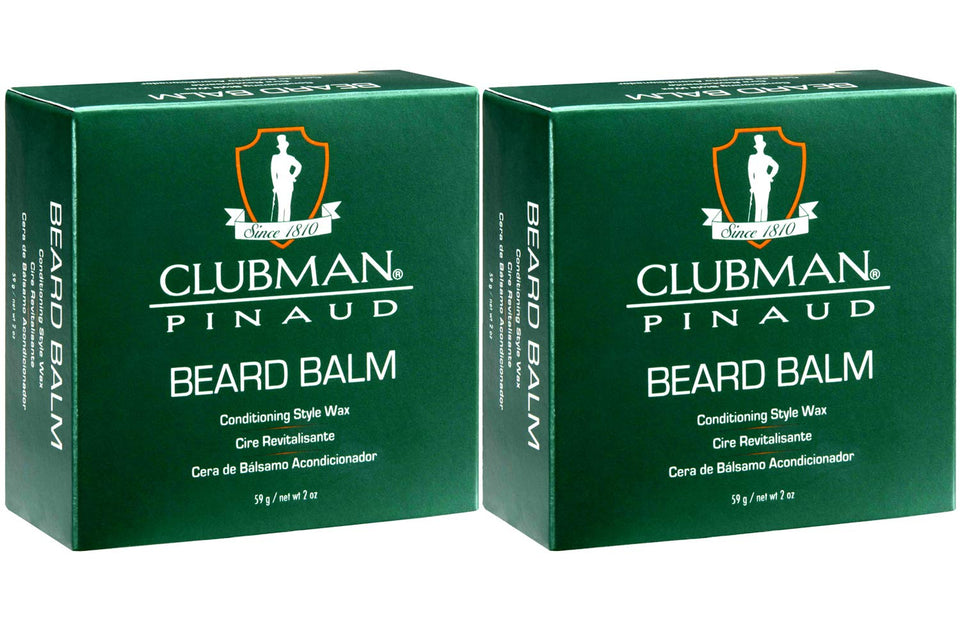 Clubman Pinaud Beard Balm bottle shows frizz control and natural shine.