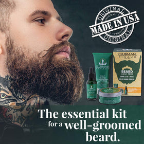 Clubman Pinaud beard oil bottle ready to hydrate and soften whiskers.