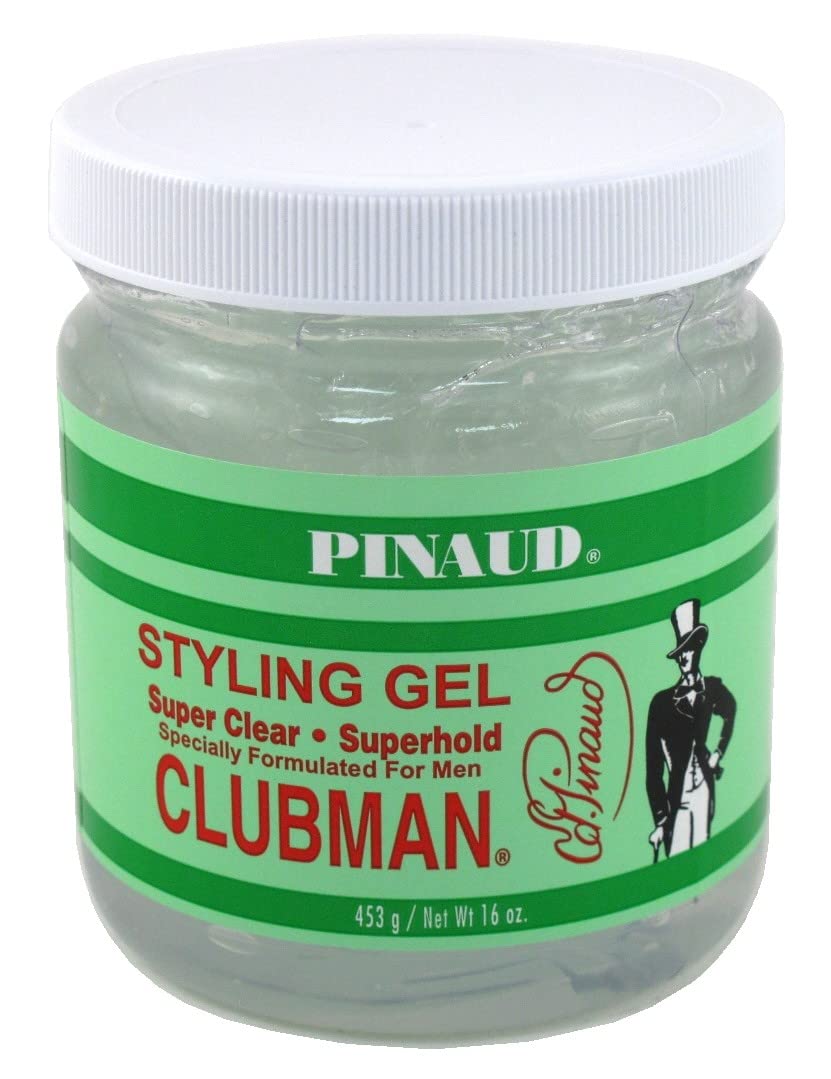 Clubman Pinaud Super Clear Styling Gel bottle shows a 2-pack for extended hold