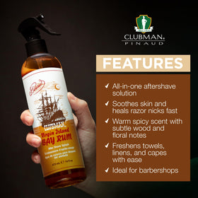 16 oz Clubman bottle displayed on bathroom shelf for long-lasting scent.