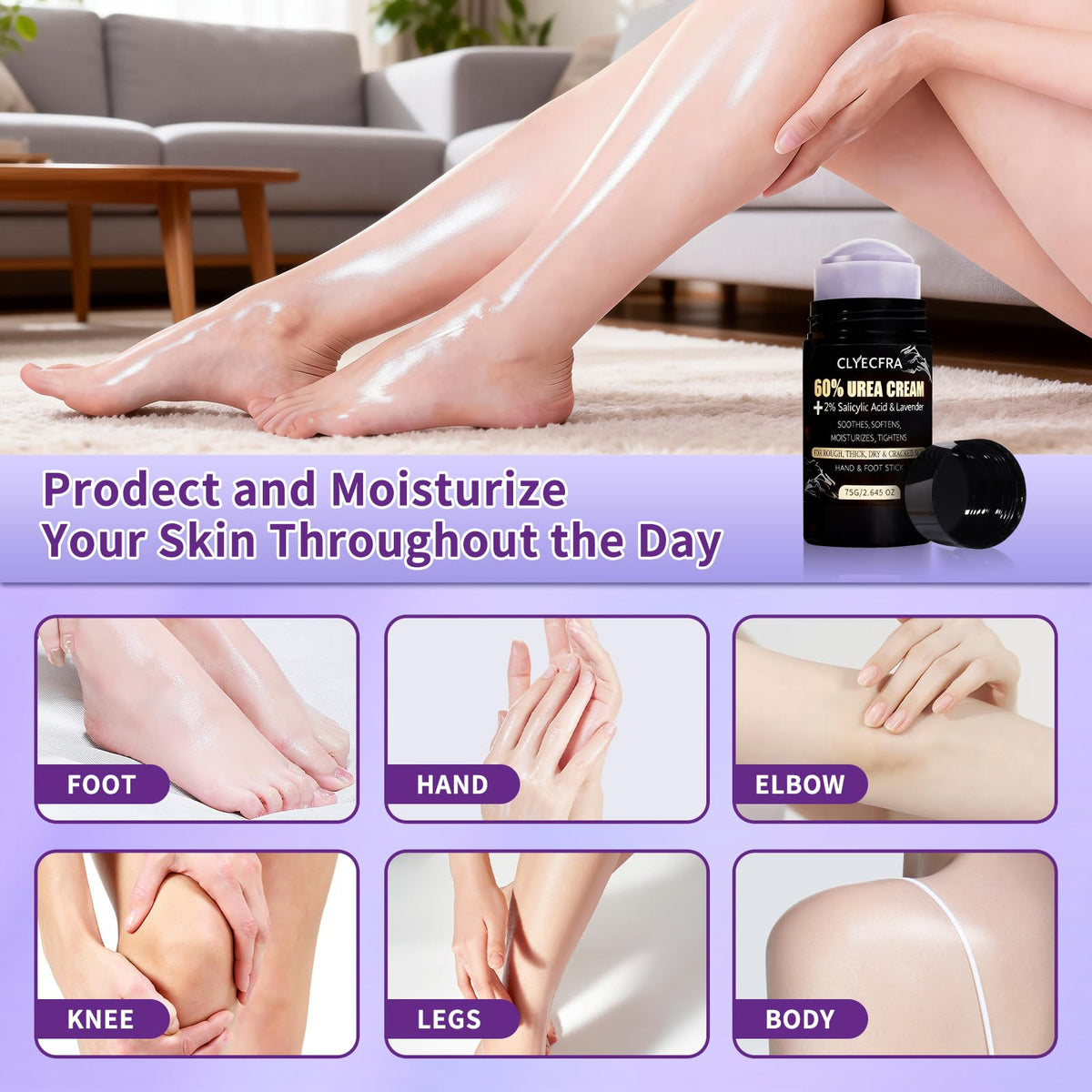 Clyecfra foot-care image targeting heel calluses and rough skin