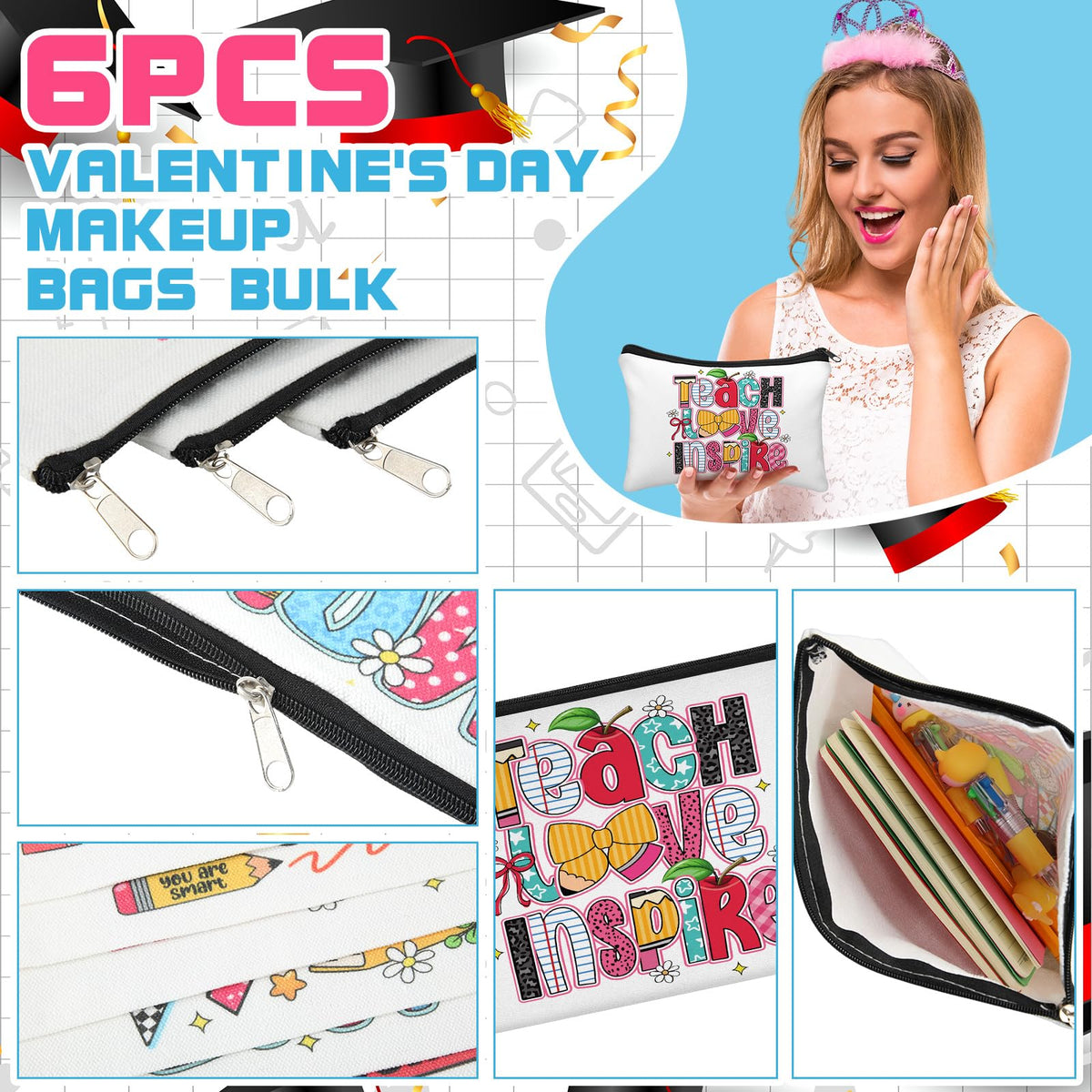 Clysee canvas pouch with pencils design ideal for stationery storage