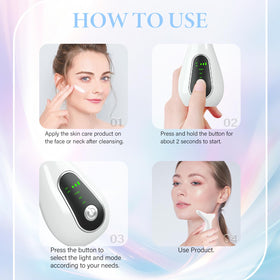 Portable CNBHEABY facial massager in hand for on-the-go routine.