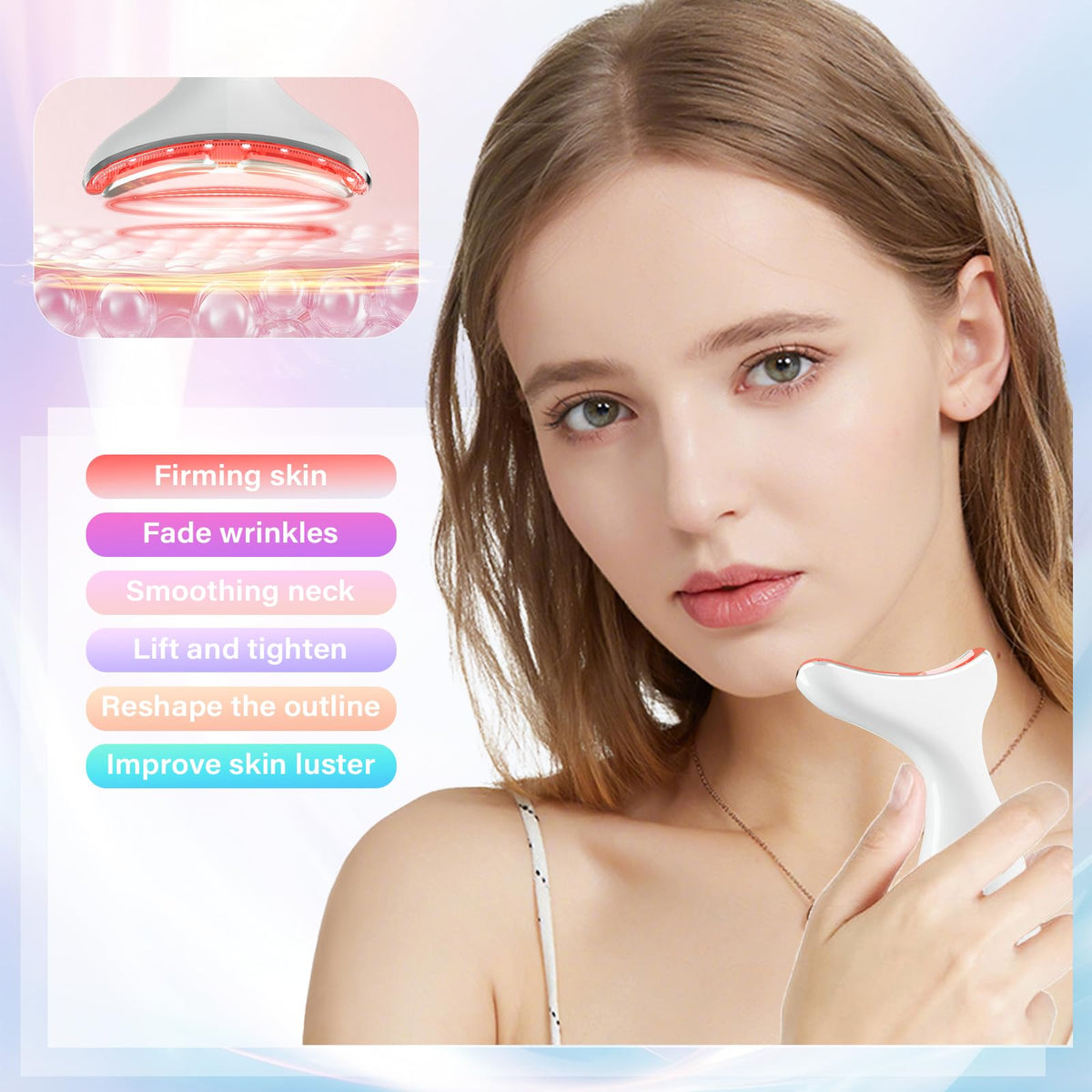 CNBHEABY massager with 7 color LEDs seen from the side for mood-enhancing care.