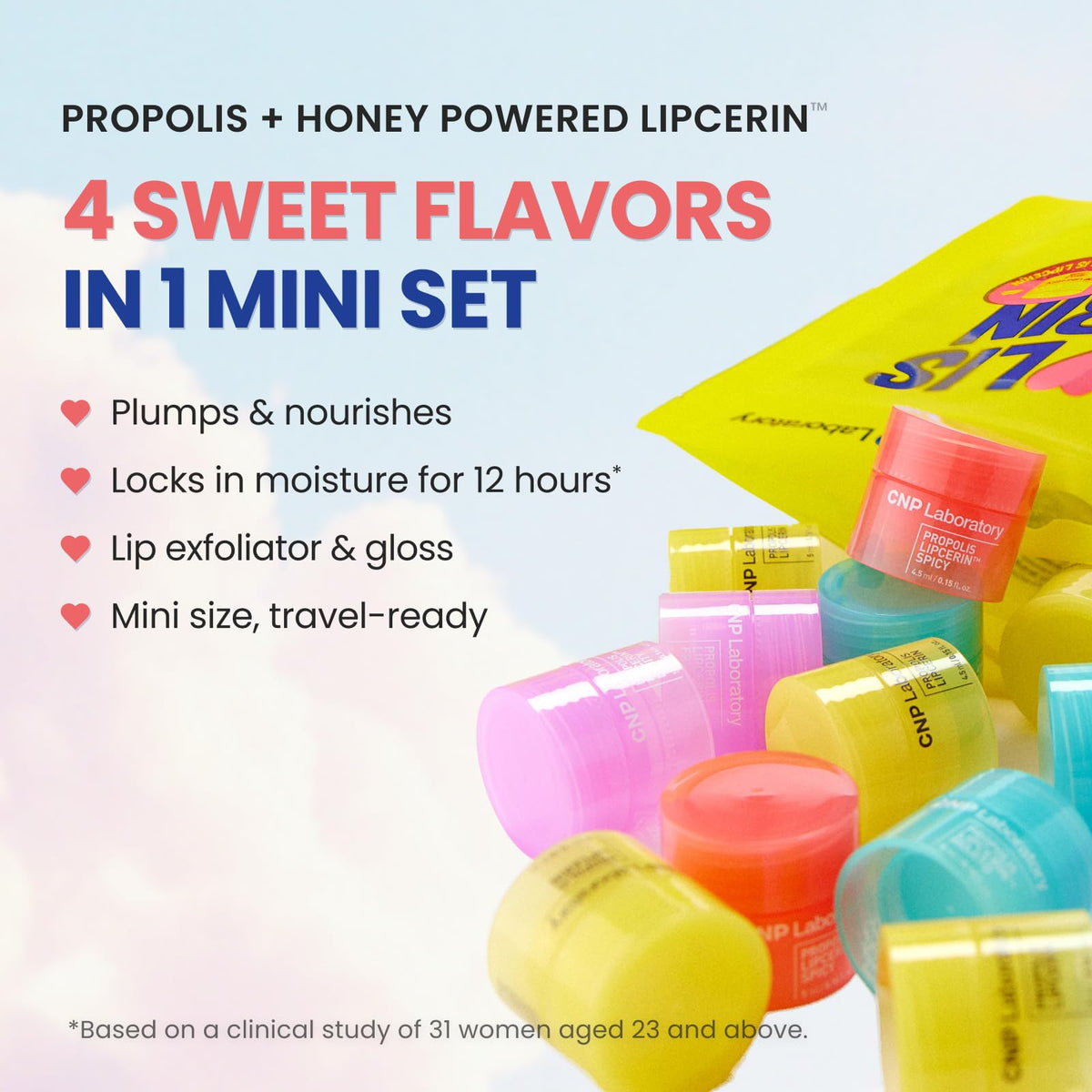 CNP Honey Lip Butter Mini Set flavors arranged for daily use and travel.
