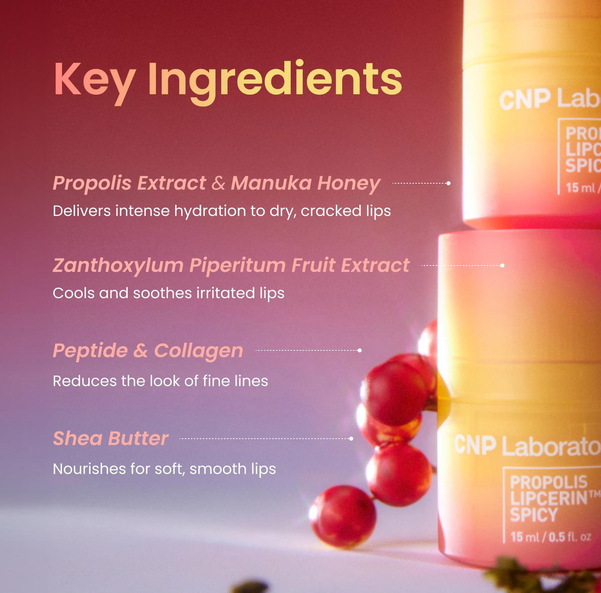 CNP Honey Lip Butter on lips demonstrating 12-hour moisture potential.