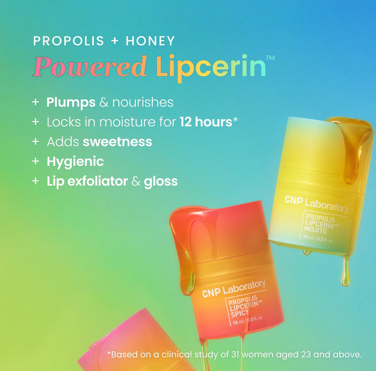 CNP Honey Lip Butter texture close-up highlighting creamy mint formula.
