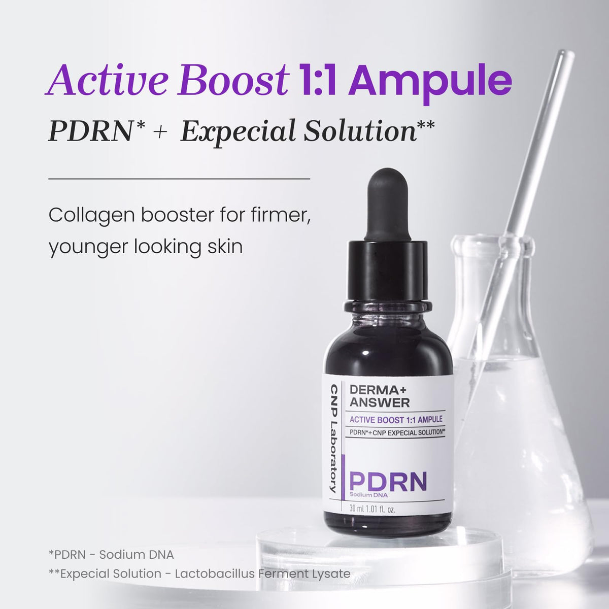 CNP PDRN Active Boost Serum texture close-up showing silky, fast-absorbing formula.