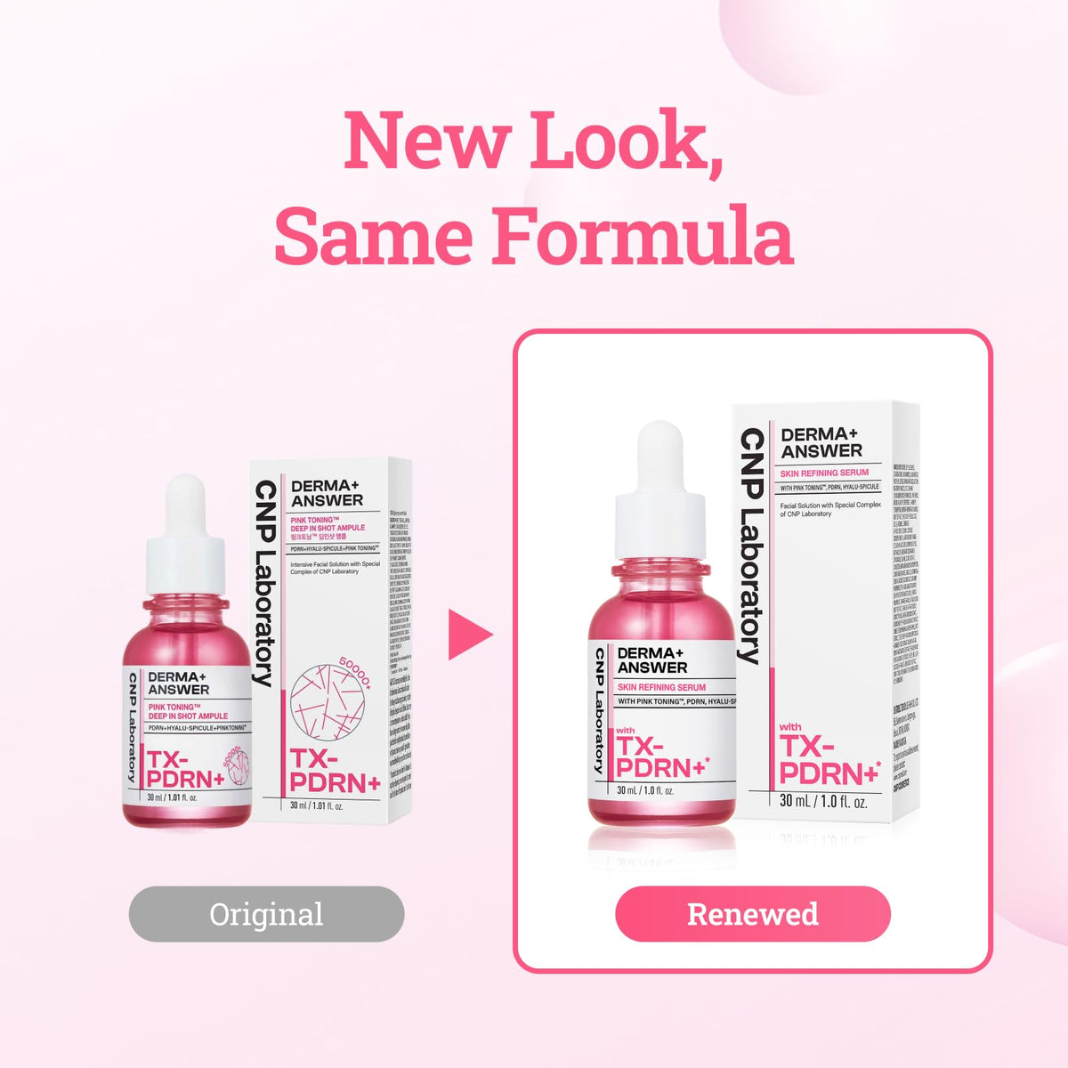 CNP PDRN Serum pink-toning application close-up on skin.