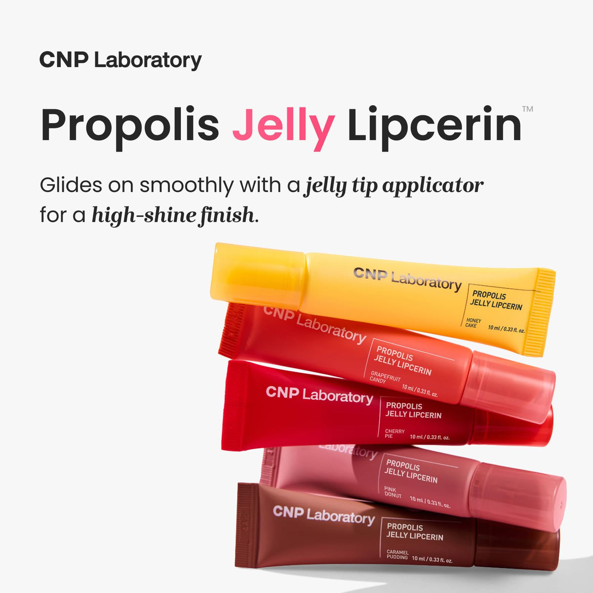 CNP Propolis Jelly Lipcerin jelly-textured applicator gliding onto the lips.