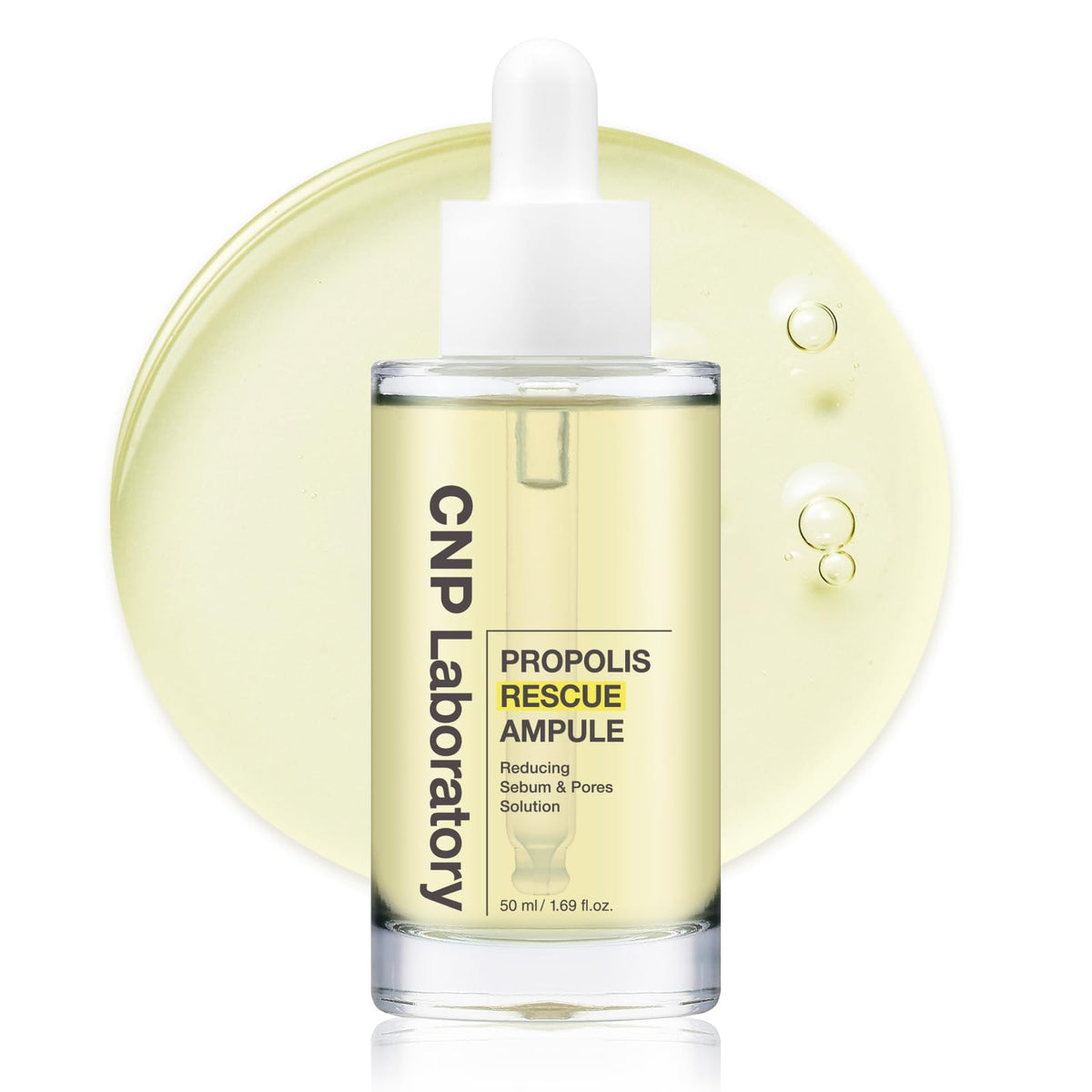 CNP Rescue+Propolis Serum bottle with pump delivering soothing hydration and refined pores.