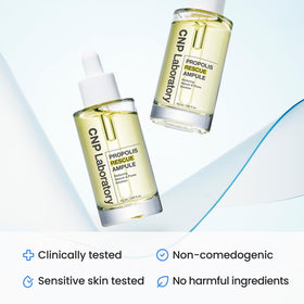 Glowing skin effect from CNP Rescue+Propolis Serum for a glass skin look.