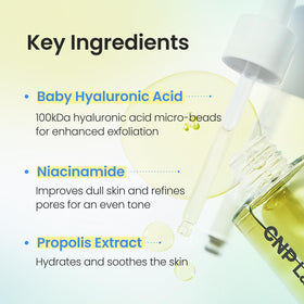 Label emphasizes niacinamide in CNP Rescue+Propolis Serum for pore refinement.