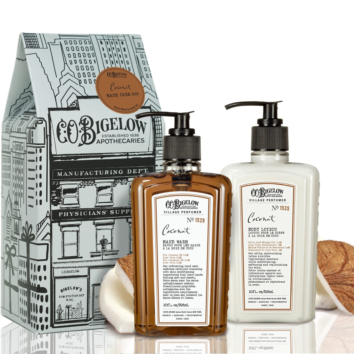 C.O. Bigelow Coconut Hand Wash bottle with aloe delivers gentle cleansing and hydration.