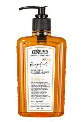 CO Bigelow Grapefruit Hand Wash label closeup, shows aloe vera and B5 hydration.