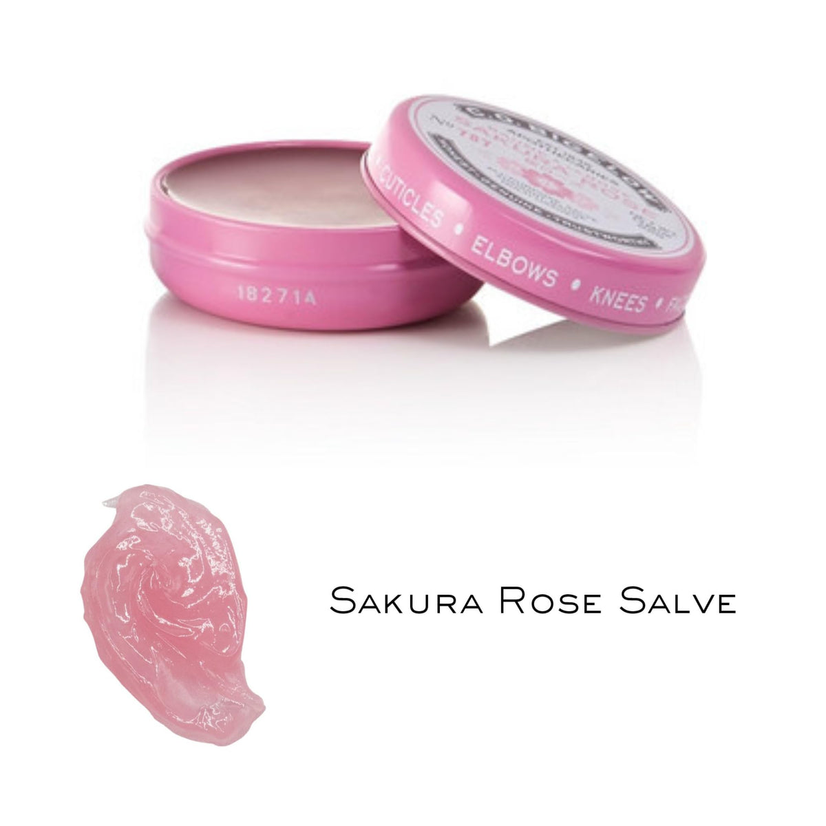 Multi-use Sakura Rose Salve applied to cuticles, hands, and rough skin areas.