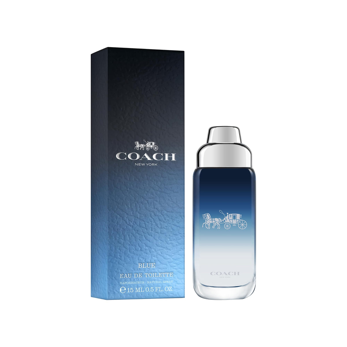 COACH Blue bottle back view showing warm cedarwood and amber base for lasting depth.