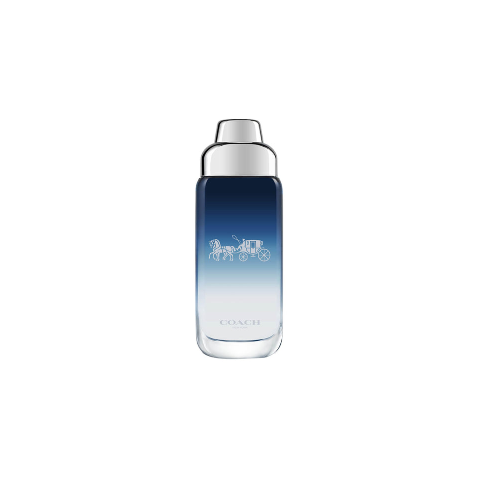COACH Blue bottle front view highlighting citrus top notes and refreshing feel for daily wear.