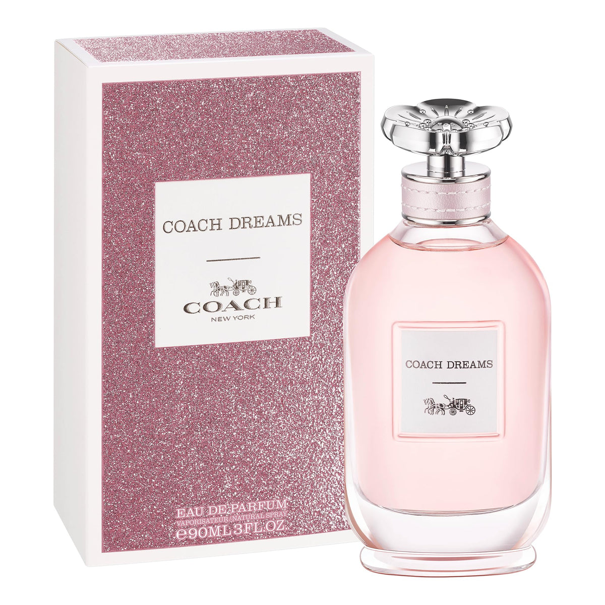 Coach Dreams packaging box highlights travel-ready design, ideal for gifting.